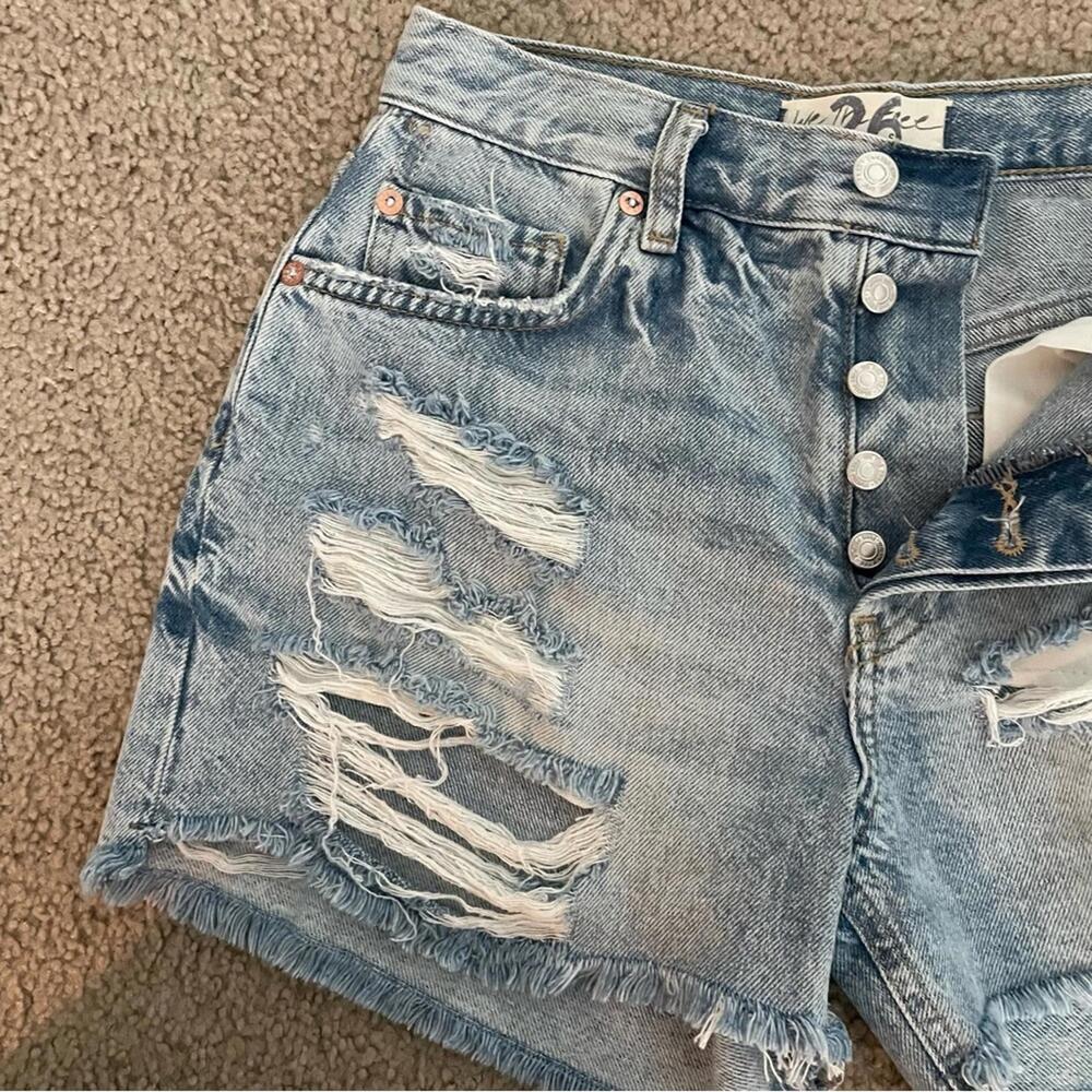 Free People Maggie Mid Rise Distressed Denim Shorts - Picture 9 of 9